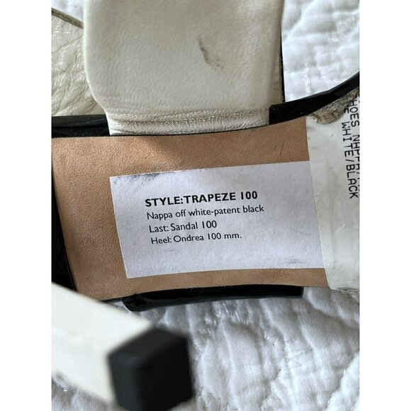 Jimmy Choo Trapeze Pleated Asymmetrical Off White Black Patent Leather Sandals - Picture 10 of 12